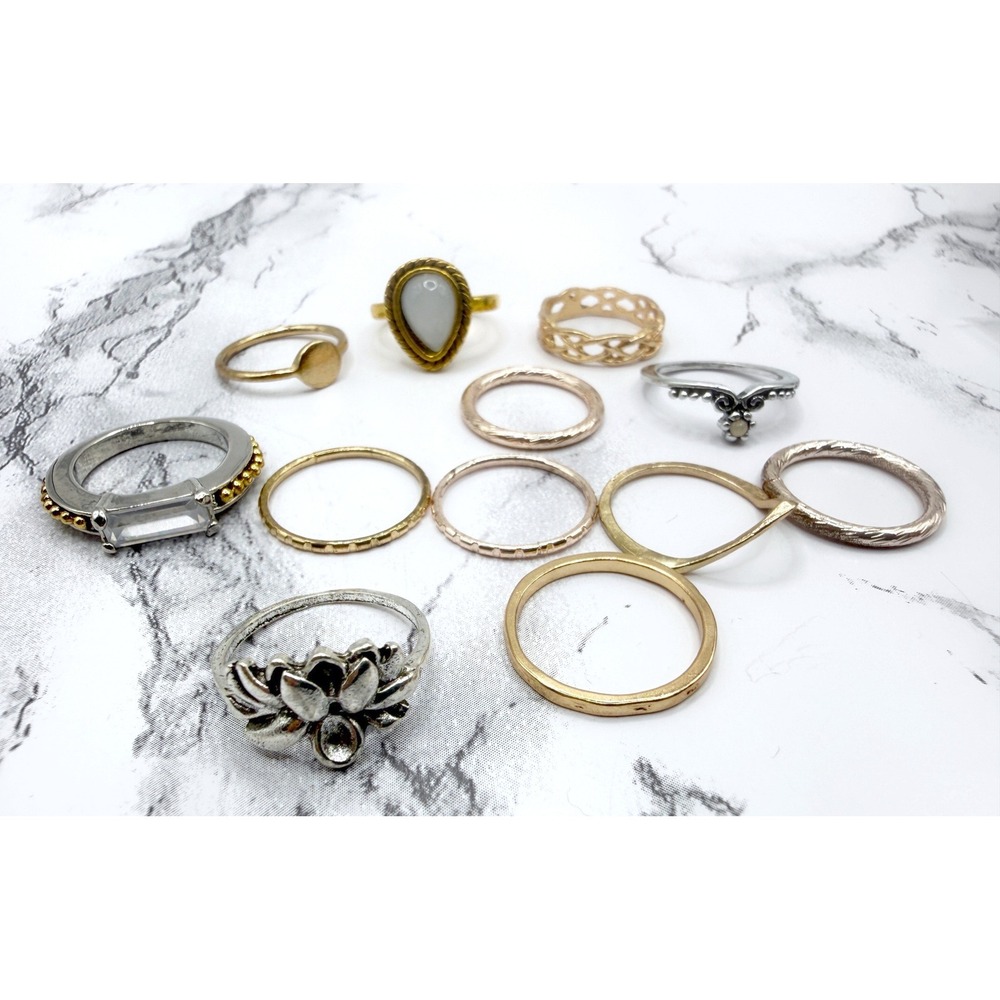 Mixed Metal Ring Lot Size 5 5.5 5.75 Gold Silver Tone Heart Floral Stack Rings